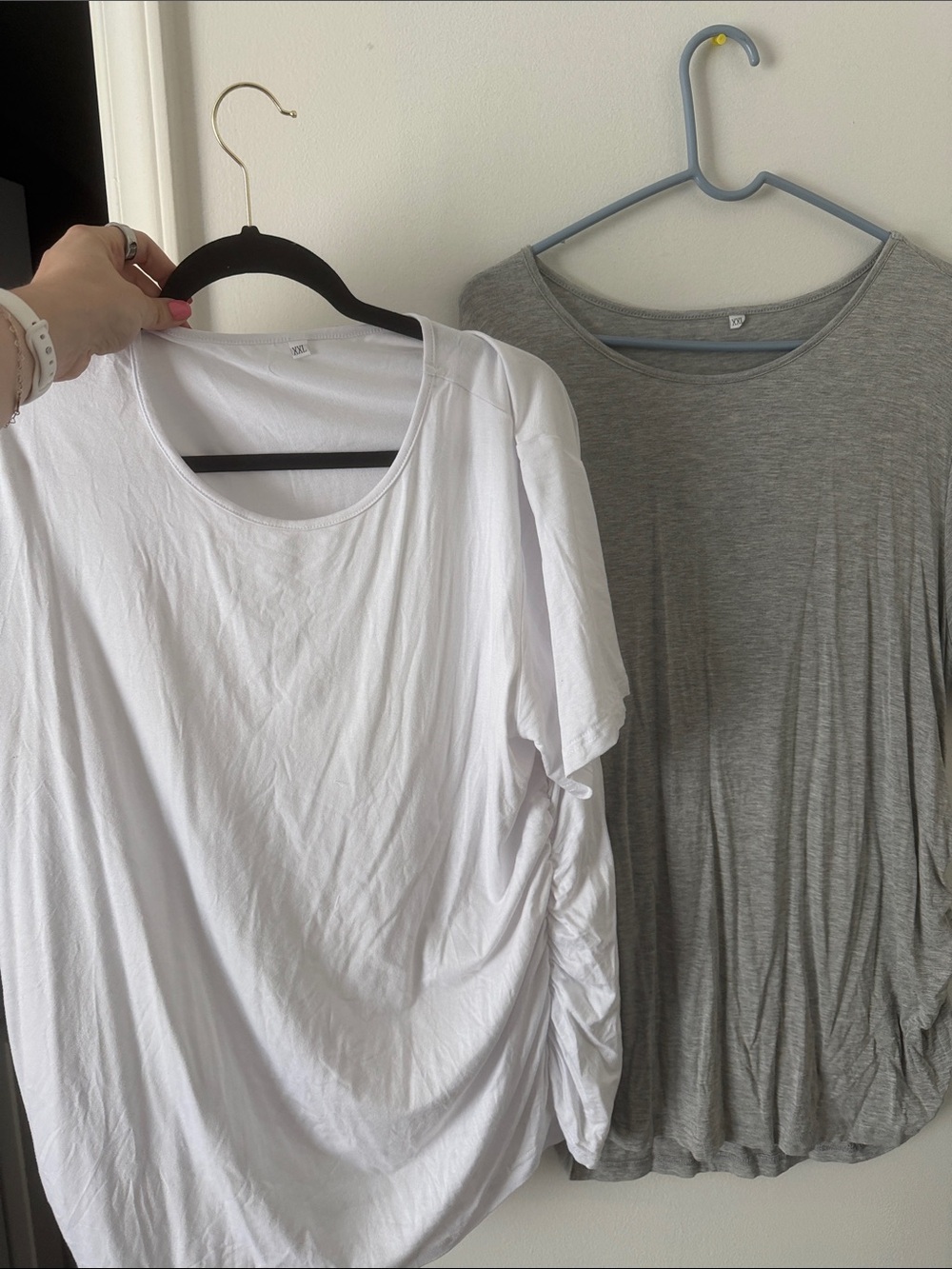 3 Maternity Shirts. Stretchy! White, Brown and Grey Crew Neck T-Shirt